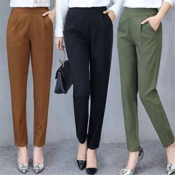 2023New Пролетта на тънки еластични дамски панталони с висока талия, корейски универсални панталони Harun, без приятелка на върха на ежедневния костюм голям размер, участък