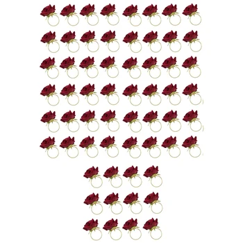 60 бр. пръстен за салфетки с катарама за кърпи във формата на червена роза, сватба парти, Ден на Св. Валентин, декор маса в хотел златен метален държач за кърпички