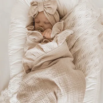 Детско одеало с волани, памучно муслиновое пеленальное Спално бельо, Стеганое одеяло, однотонное кърпи за баня за бебета, однотонная пеленальная филм