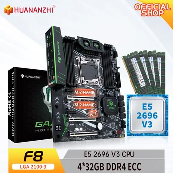 Дънна платка HUANANZHI X99 F8 LGA 2011-3 XEON X99 с процесор Intel E5 2696 v3 и комбиниран комплект памет от 4*32G DDR4 RECC NVME SATA