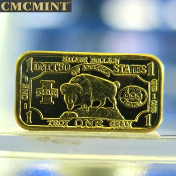 Златна монета с тегло 1 грам, позлатени блок от Чисто Сребро Buffalo