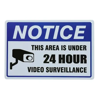Знак за видеонаблюдение, Предупредителен знак камери за сигурност, метал, Без ръжда, лесно се монтира в помещения и на улицата