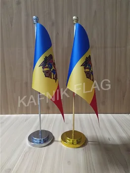 КАФНИК, Молдова, офис маса, тенис на знаме със златен или сребърен метален основание за флагштока, 14*21 см, флаг на страната, безплатна доставка