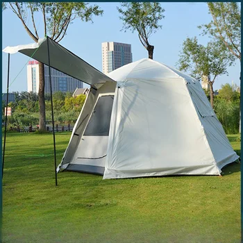 Кемпинговая палатка Автоматична Двойна Шестоъгълен шатра на открито за къмпинг 5-8 души, непромокаемая, лесна за инсталиране на палатка