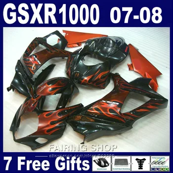 Компресия мото-обтекатели за Suzuki GSXR 1000 07 08 червен пламък черен комплект обтекателей GSXR1000 2007 2008 PG23