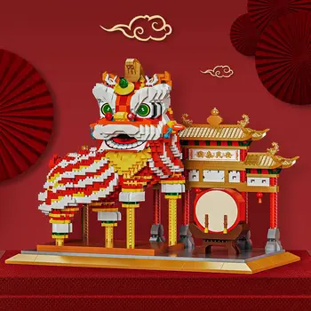Мини-строителни блокове Лъки Lion Dance Archway, китайската традиционна култура, 3D-модел, Диамантени микро-тухли, Играчки За Деца, Подарък