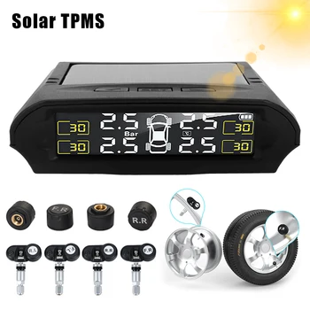 Монитор за Сигнализация за налягането в автомобилните гумите на слънчевата енергия ГУМИТЕ с 4 датчици за налягането в гумите, LCD дисплей, цифрова автоматична аларма USB