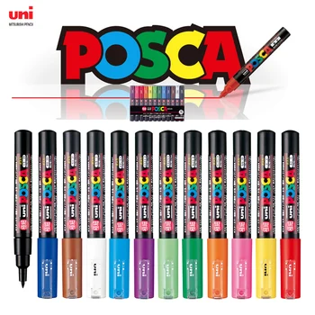 Набор от японски маркер химикалки Uni Posca, PC-1M, PC-3M, PC-5M, PC-8K, PC-17K, цветен Комплект 7 8 12 15 21 24 28 29, Нетоксични, на водна основа