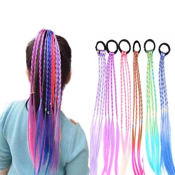 Нови цветни перуки за момичета, превръзки на глава и с опашка на кон, дъвка, цветни въжени лента За коса, шапки, детски Аксесоари За Коса