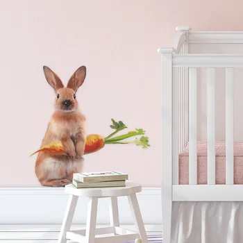 Стикери за стена с сладък заек и моркови, фоново украса на хола, Тапети за детска стая, Спалня, Начало декор, Етикети за детска стая
