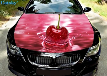 Украса на предния капак на колата с шарени розова череша, vinyl стикер, дамски стикер на цялото тяло, лицето изображение, подходящо за всеки автомобил