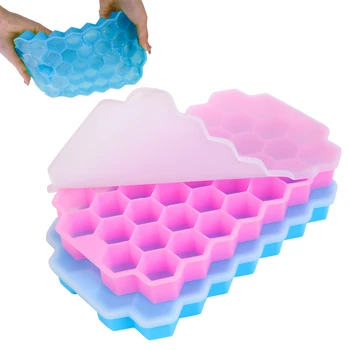 1/4 бр. тави за кубчета лед във формата на сот с 37 кухини, множество силиконова форма за кубчета лед, не съдържа BPA, Лед с подвижни капаци,