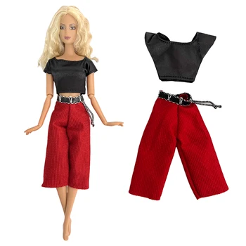 1 Комплект ежедневни облекла, модни черна риза и червени панталони, ежедневни облекла, костюми, аксесоари за куклата къща за кукла Барби, дрехи, детски играчки