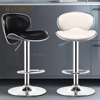 1 Чифт продуктова столове с папийонка и облегалка Модерни бар столове с регулируема височина, Въртящ се с кухненски бар стол от изкуствена кожа