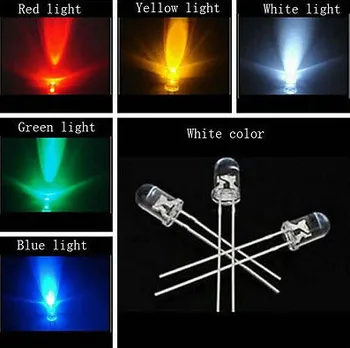 100шт 5 мм led лампа Асорти Комплект само led Бял жълт червен зелен син всеки = 20pcs