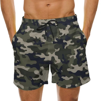 2023 Нови мъжки къси панталони с камуфлажна 3D печат и Модерен дизайн, Удобни свободни ежедневни класически тенденция хавайски плажни шорти
