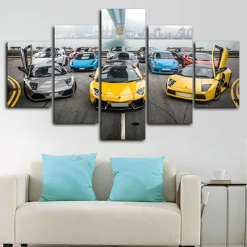 5 теми стена на изкуството, платно картина, плакат със спортен автомобил Lamborghini, модулни картини, Декорация на дома, модерна рамка за хол