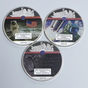 50-та годишнина от кацането на Луната 2019 Сребърна монета с цветен покритие коллекционный подарък Аполо 11 сребърно покритие монета