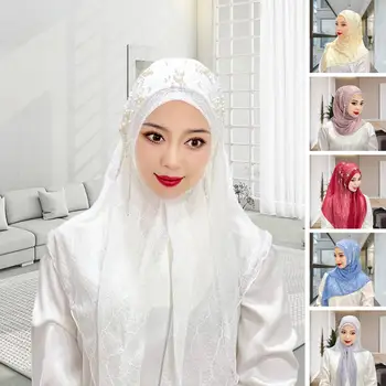 7 цвята, еластичен монофонични мюсюлмански забрадка с кепкой, ислямски универсален жена. → от полиестер, един размер