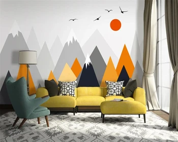 beibehang, нова ръчно рисувани в скандинавски стил, скандинавски геометричен планински диван, на фона на телевизор, тапети, домашен декор