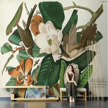 beibehang Потребителски американските ретро тапети с цветя и птици, за хола, ТВ-на фона на 3D стенни боядисване, тапети за дивана, домашен декор
