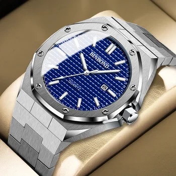 BINBOND Осмоъгълен бизнес кварцов мъжки часовник в клетка С метална каишка, луксозни маркови прости спортни ръчни часовници Montre Homme мъжки часовник