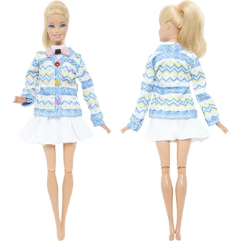 BJDBUS, 3 предмет, модерно куклено рокля, пола в стил колеж, костюм, синя риза с лък, пуловер, дрехи за Барби кукли, аксесоари, детски играчки