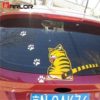 Cartoony Смешно Котка, движещ Се на Опашката Автомобилни Стикери Отразяваща Винил Чистачка на Задното Стъкло на Колата САМ Етикети Автомобили Аксесоари За Полагане на Автомобили
