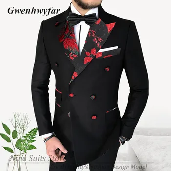 Gwenhwyfar червени Луксозни мъжки Костюми с цветя на ревера 2023, Нова бебешката серия, двубортный блейзър за младоженеца