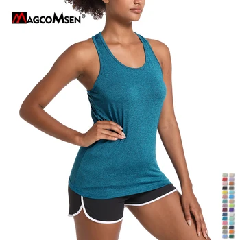 MAGCOMSEN/ дамски блузи на бретелях Racerback, быстросохнущий UPF 50 +, спортен топ на бретелях за практикуване на йога и джогинг, секси тениски без ръкави