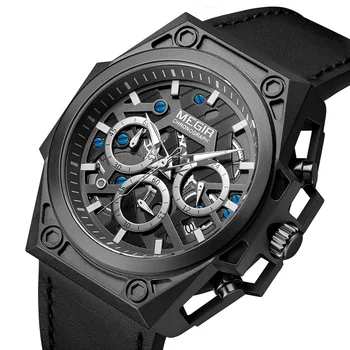 MEGIR Мъжки хронограф нови Модни часовници военни мъжки часовници Най-добрата марка на луксозни от естествена кожа бизнес мъжки спортни часовници 4220