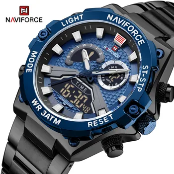 NAVIFORCE Луксозни цифрови ежедневни спортни часовници с хронограф с двоен дисплей, кварцов ръчен часовник, водоустойчив мъжки часовници, часовници за мъже