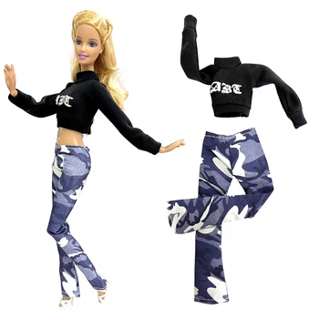 NK 1 комплект, модни черна риза с дълги панталони за дрехи за Барби кукли, спортно оборудване, подходящ за аксесоари за дрехи за кукли 1/6