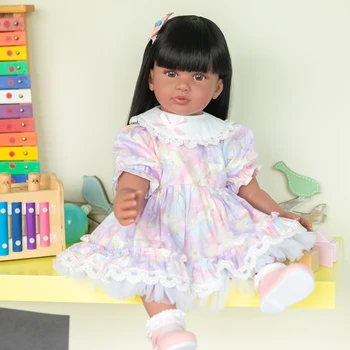 NPK 60 см Кукла-Принцеса за Момичета, Возрожденный Дете с Тъмно Кафява Кожа, Кукла с Меко Тяло, Реалистична, Приятна На Допир Кукла-Бебе