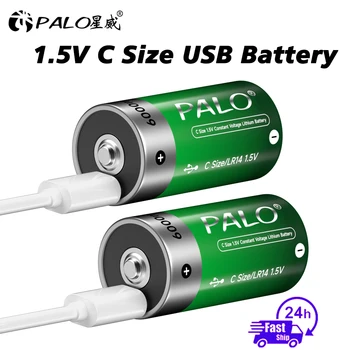 PALO 1,5 6000 МВтч Акумулаторна батерия C размер на USB Акумулаторна литиева батерия LR14 Батерии презареждат от USB-кабел тип C