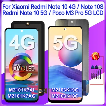 Super AMOLED За Redmi Note 10 4G LCD дисплей Note 10S Дисплей M2101K7AI Дигитайзер на Екрана, За да Redmi Note 10 5G LCD дисплей POCO M3 Pro M2103K19G