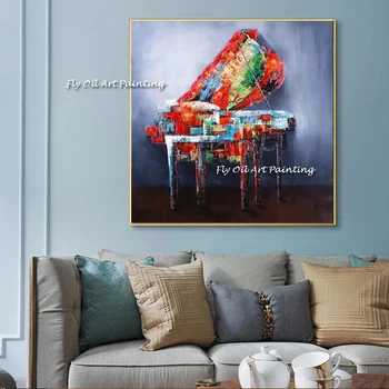 Акварел картина върху платно пиано ръчно изработени с маслени бои модерен музикален инструмент Стенно изкуство за хола Платно в подарък