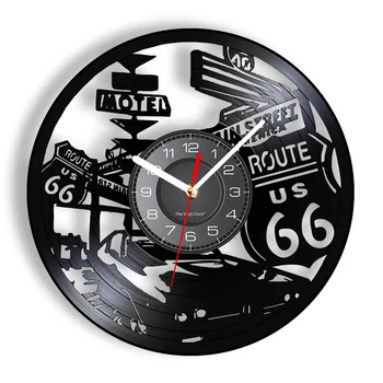 Американски маршрут 66, декоративни стенни часовници, дънната Платка пътят САЩ, ретро дизайн, стенни часовници с осветление, резбовани vinyl плоча, на художественото оформление