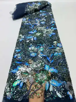 Африканска лейси плат с пайети 2023, Висококачествен нигерийски Френски тюл, Дантела материал за сватбен материал