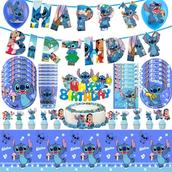 Бебешки комплект, подходящ за Парти в чест на рождения Ден на Лило Стич Включва Хартиена Чаша, Чиния, Банер с Въздушно Топка, Покривката за Деца, Декор за Парти за момичета, Детски Душ
