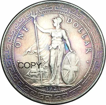 Британската монета Yi Yuan Trade Един долар 1921 г. от месинг със сребърно покритие