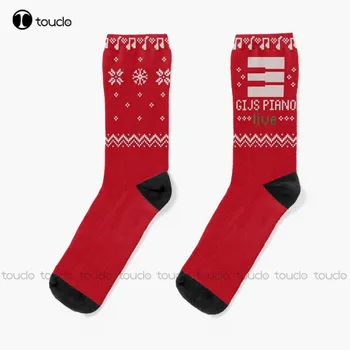Весела Gijsmas - Логото На Gijs Пиано На Живо, Грозна Коледен Пуловер, Чорапи, Забавни Чорапи За Жените, Коледен Подарък За Нова Година, Подарък Чорап На Поръчка