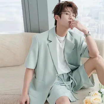 Годишният тънък костюм, мъжка мода, корейски стил, градинска облекло в английски стил, офис мъжки къси панталони, без комплект от две части, мъжки къси комплекти