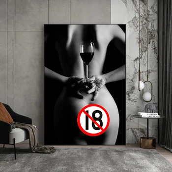 Голото секси тяло, Чаша за вино, жени, Мъже, монтиран на стената художествен плакат, печат върху платно, стенни модел за спални, начало декор, Куадрос