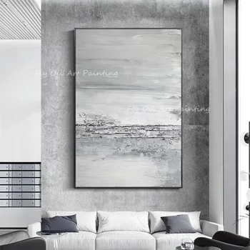 Голям размер на 100% Ръчно рисувани проста чист дебел сив пейзаж с маслени бои стенно изкуство платно картина за хола