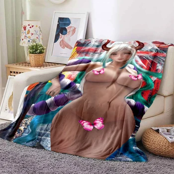 Гореща сексуална одеяло за момичета с аниме, най-добрият подарък, всесезонни светла спалня, топла палубата, меки плюшени фланелен одеяла за канапе-легло