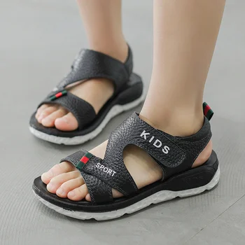 Детски сандали 2023, летни нови модни кожени сандали Автентични за момчета, детски плажни сандали с мека, противоплъзгаща подметка