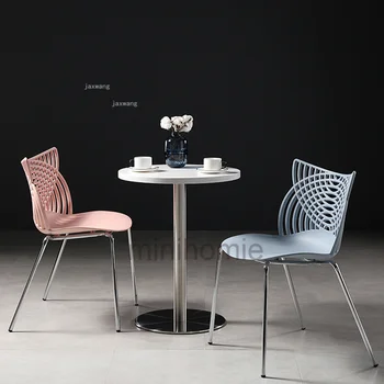 Дизайнерски стол за хранене от ковано желязо в скандинавски стил, мебели за кафе, всекидневни пластмасов стол, Модерен минималистичен Грим за спални, Столове с облегалка C