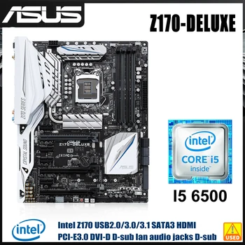 Дънна платка Intel Z170 ASUS Z170-комплект дънната платка DELUXE + процесор Core I5 6500 LGA 1151 4 × DDR4 USB3.1 и 64 GB, PCI-E 3.0, HDMI, M. 2 ATX