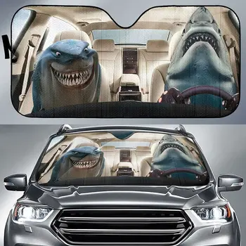 Забавно семейство акули, управляващото морски животни, Автомобилен сенника на предното стъкло, подарък за баба акули, кола предното стъкло от устойчив материал Auto